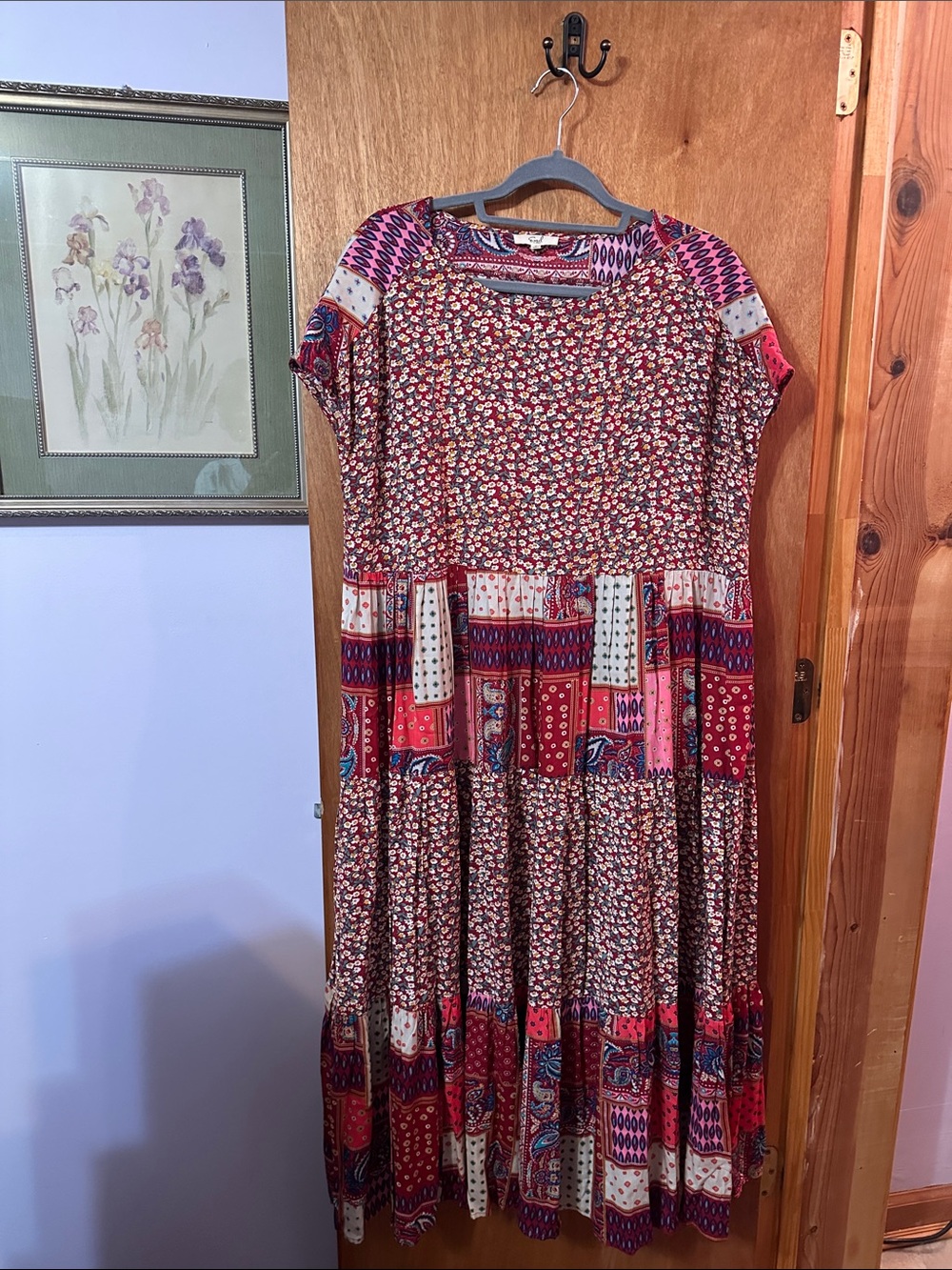 Easel Mixed Print Short Sleeve Maxi Dress size M